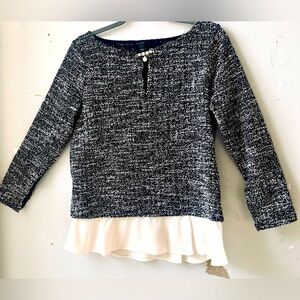 Ann Taylor Black and Cream Crew Neck Sweater